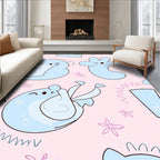 Pastel Blue Cartoon Creatures Pink Floral Rug
