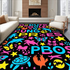 Vibrant Pink Blue Yellow Aquatic Animals Rug