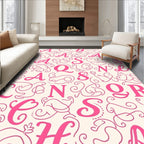 Pink Script Alphabet Swirls Rug