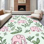 Whimsical Pink Elephant Floral Jungle Rug