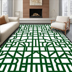 Emerald Green Geometric Interlocking Lines Rug