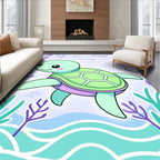 Cute Sea Turtle and Coral Reef Rug
