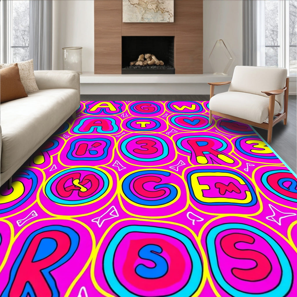 Retro Graphic Alphabet Grid Rug