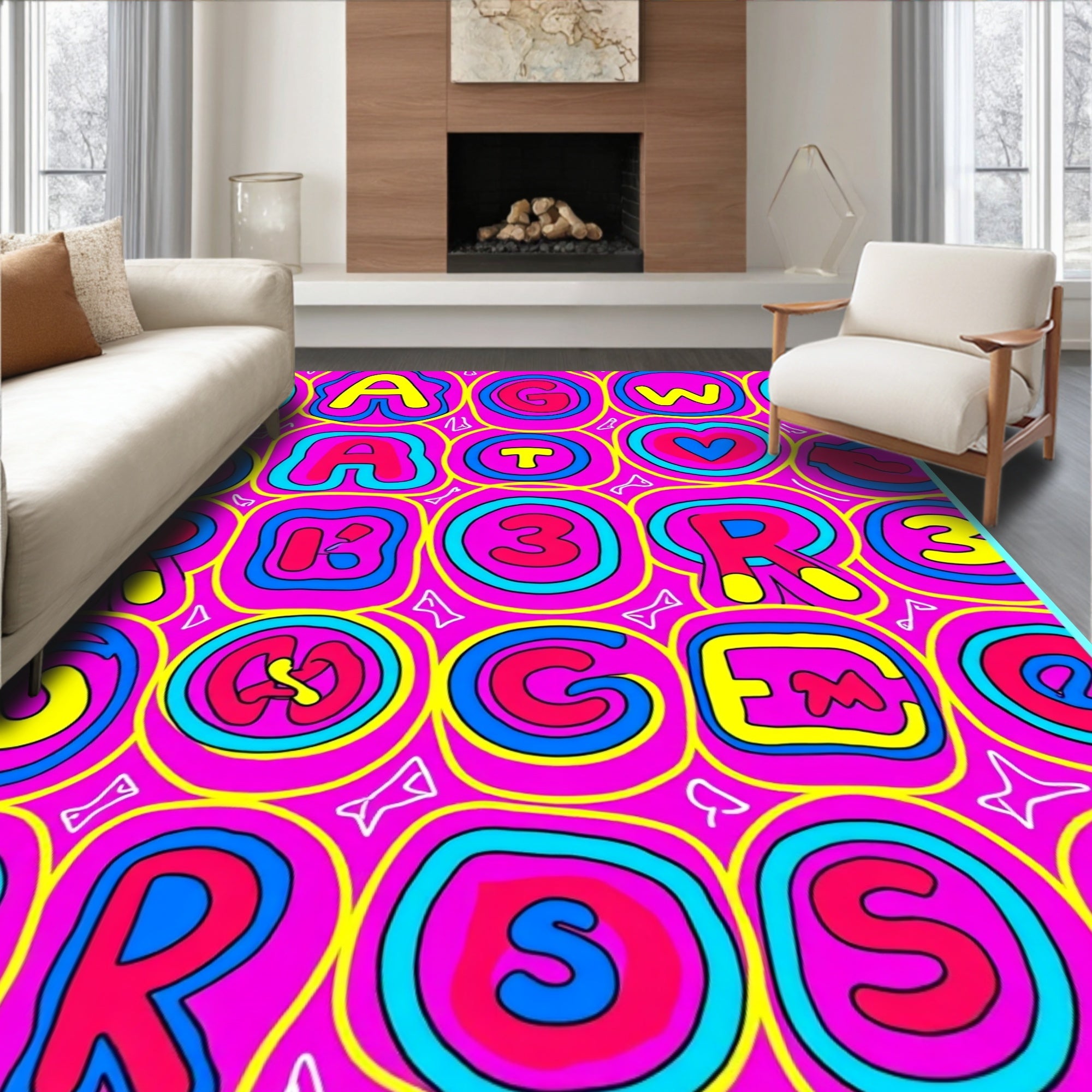 Retro Graphic Alphabet Grid Rug