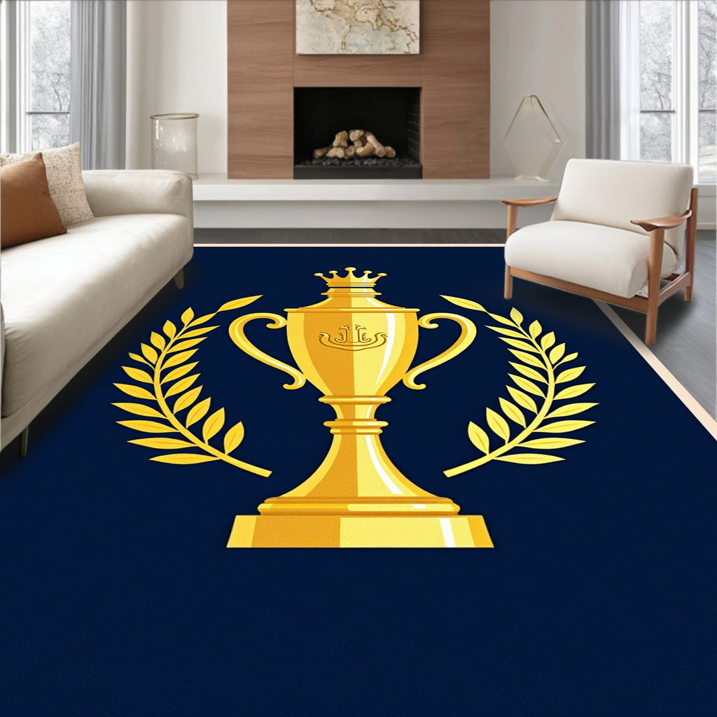 Golden Trophy Laurel Crown Navy Rug
