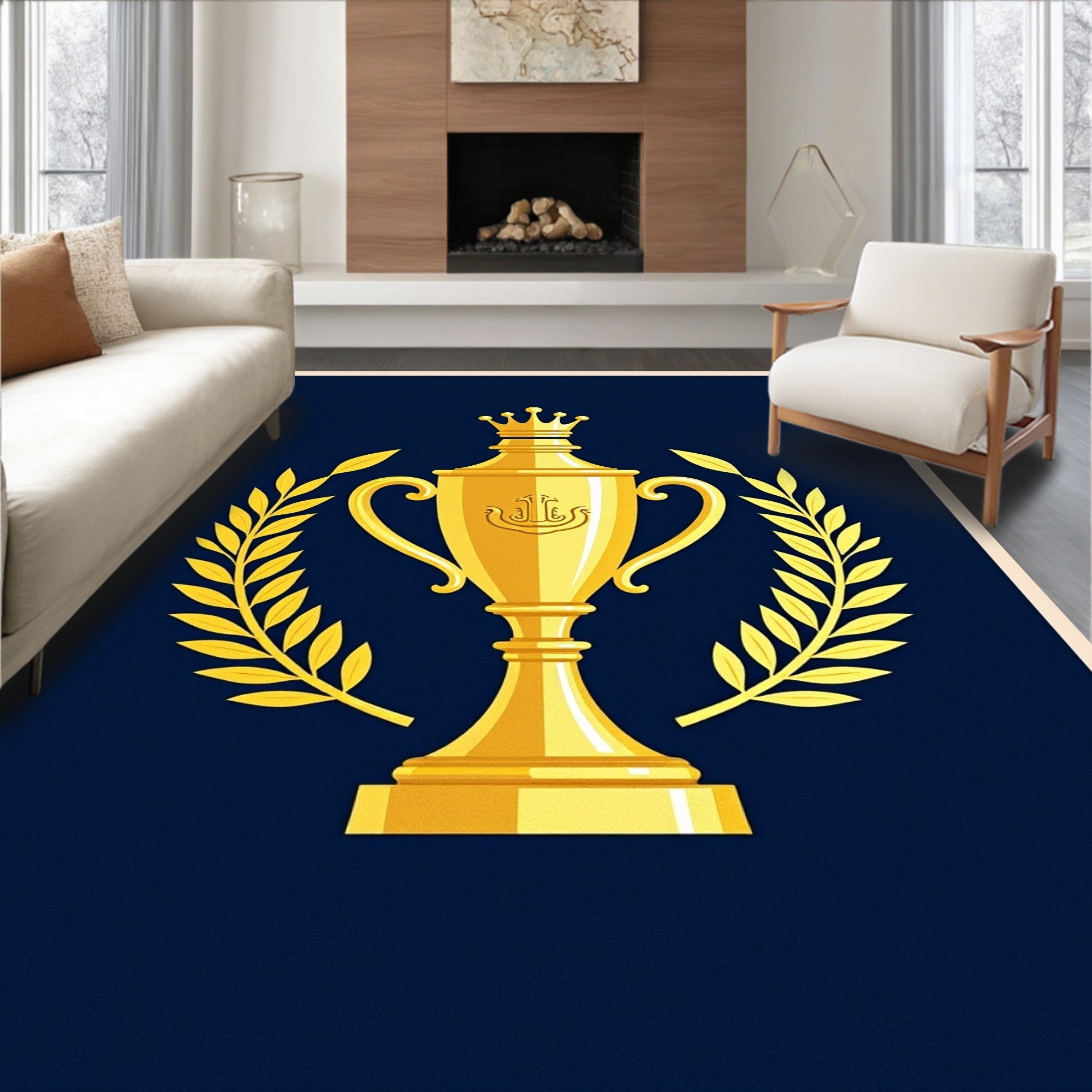 Golden Trophy Laurel Crown Navy Rug