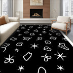 Abstract Black White Scattered Shapes Rug