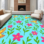 Yellow Hummingbird Pink Flower Garden Rug
