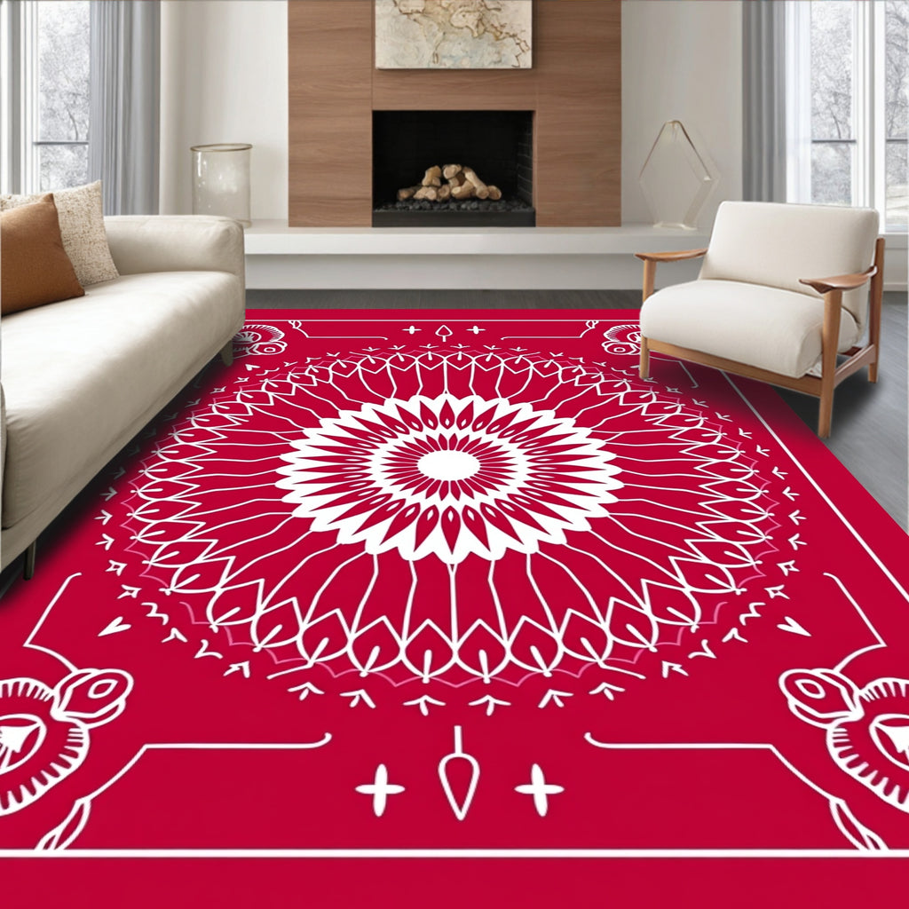 Crimson Medallion Rose Floral Border Rug