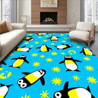 Cute Yellow Penguin Stars Blue Rug