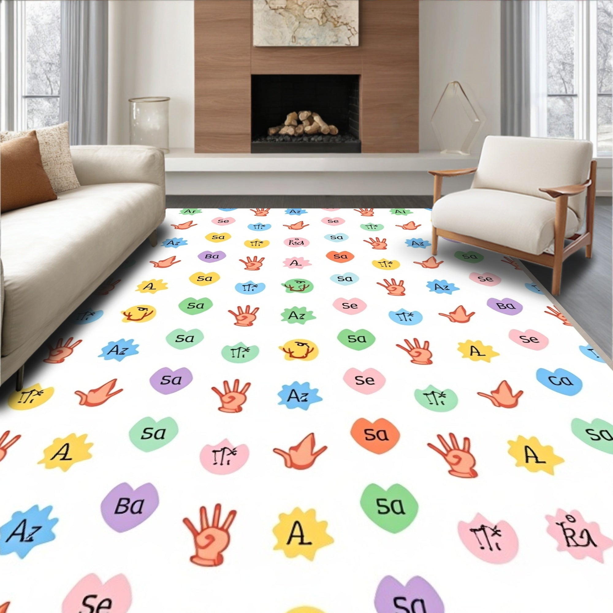 Whimsical Heart Hands Color Block Rug