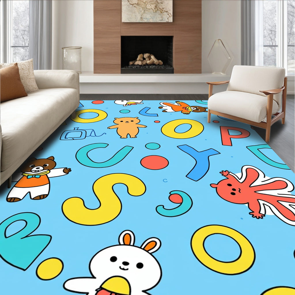 Colorful Alphabet Bears and Bunnies Rag Rug