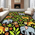 Jungle Animals Green Leaf Orange Flower Rug