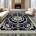 Classic Ivory Medallion Black Rug