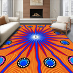 Vibrant Red Blue Sunburst Medallions Rug