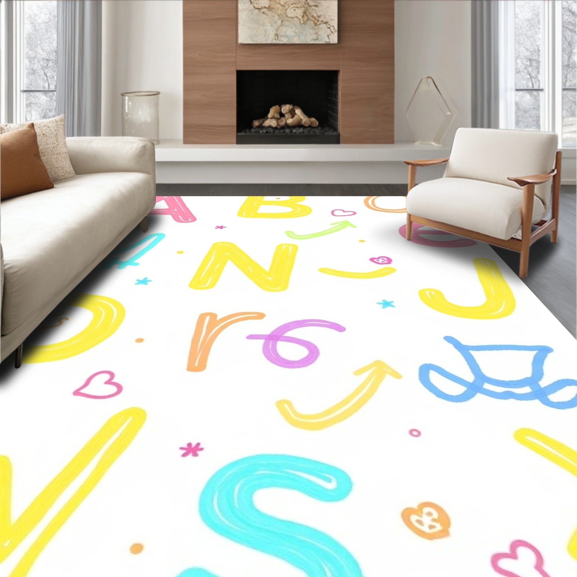 Pastel Alphabet Hearts Arrows Rug