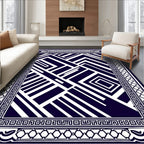 Deep Indigo Geometric Linear Abstraction Rug