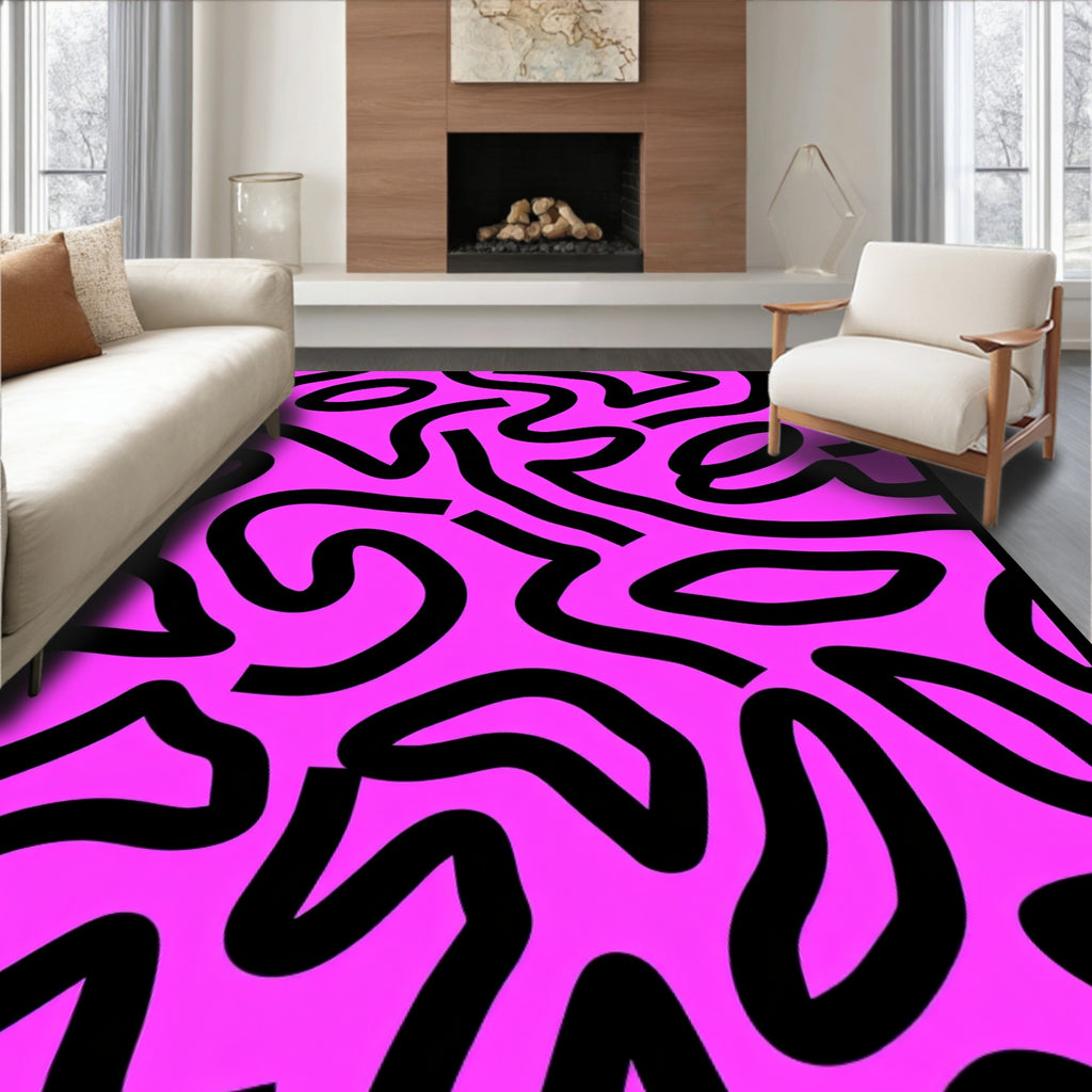 Vivid Pink Abstract Flow Rug