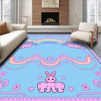 Whimsical Pink Bunny Rainbow Dream Rug