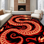 Bold Black Red Dragon Coil Rug