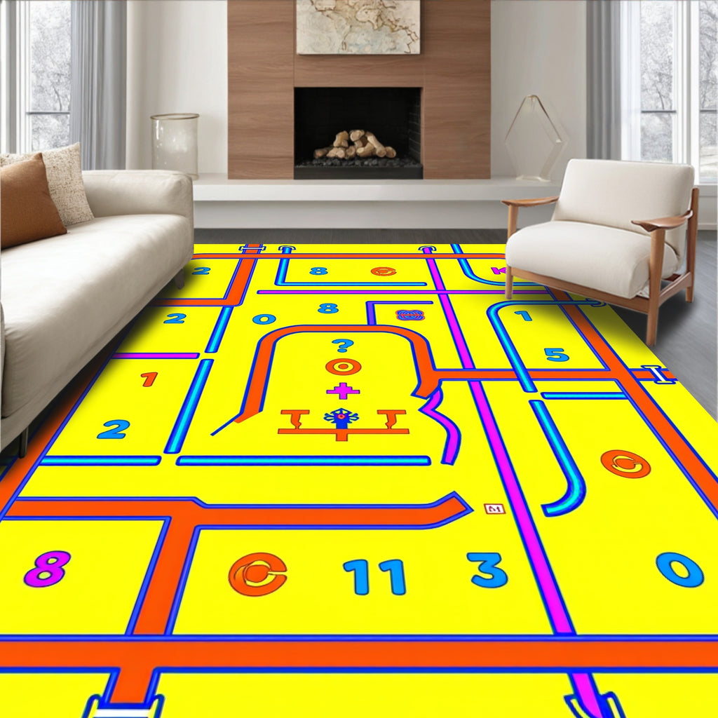 Bright Yellow Numerical Maze Rug