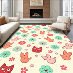 Cute Cat and Bunny Floral Scatter Rug
