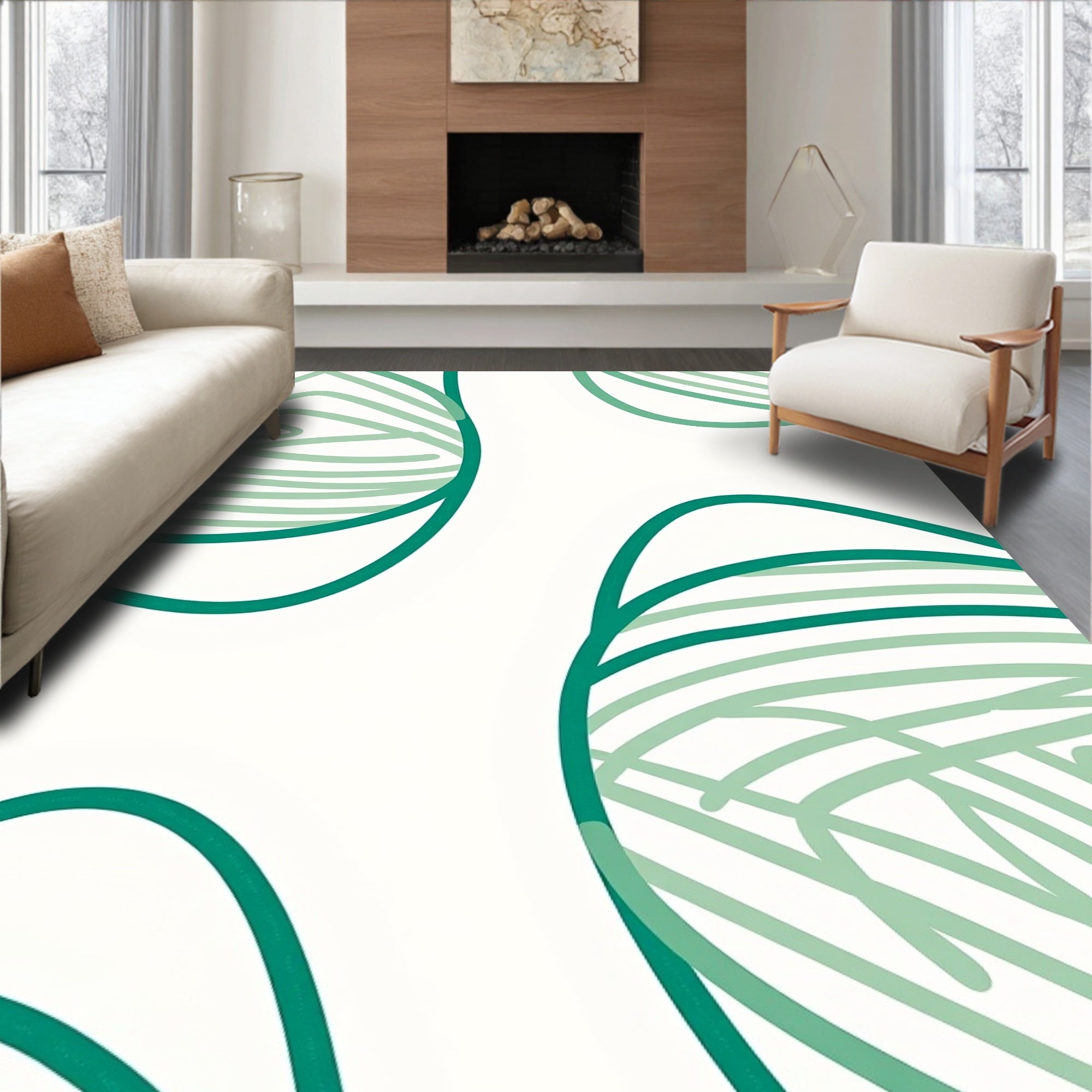 Teal Green Abstract Organic Swirls Rug