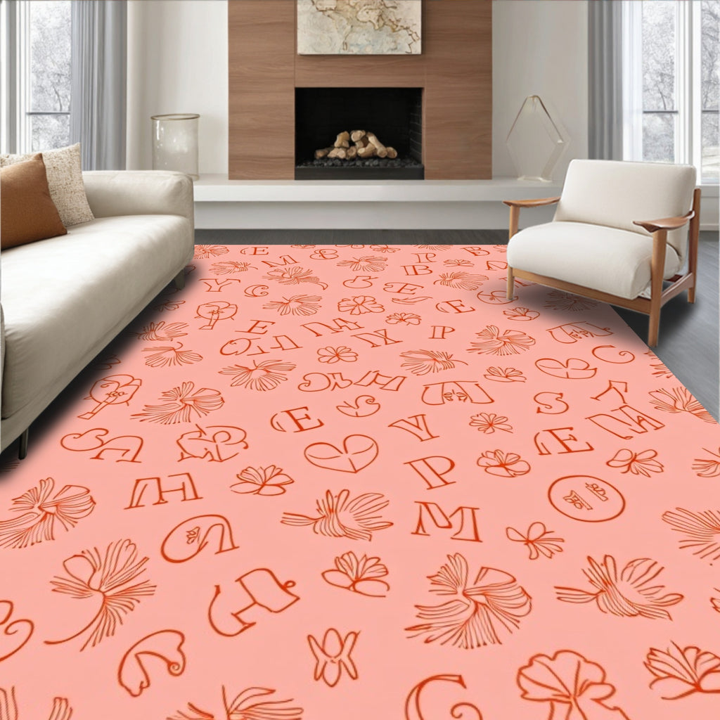 Coral Pink Alphabet Floral Scatter Rug