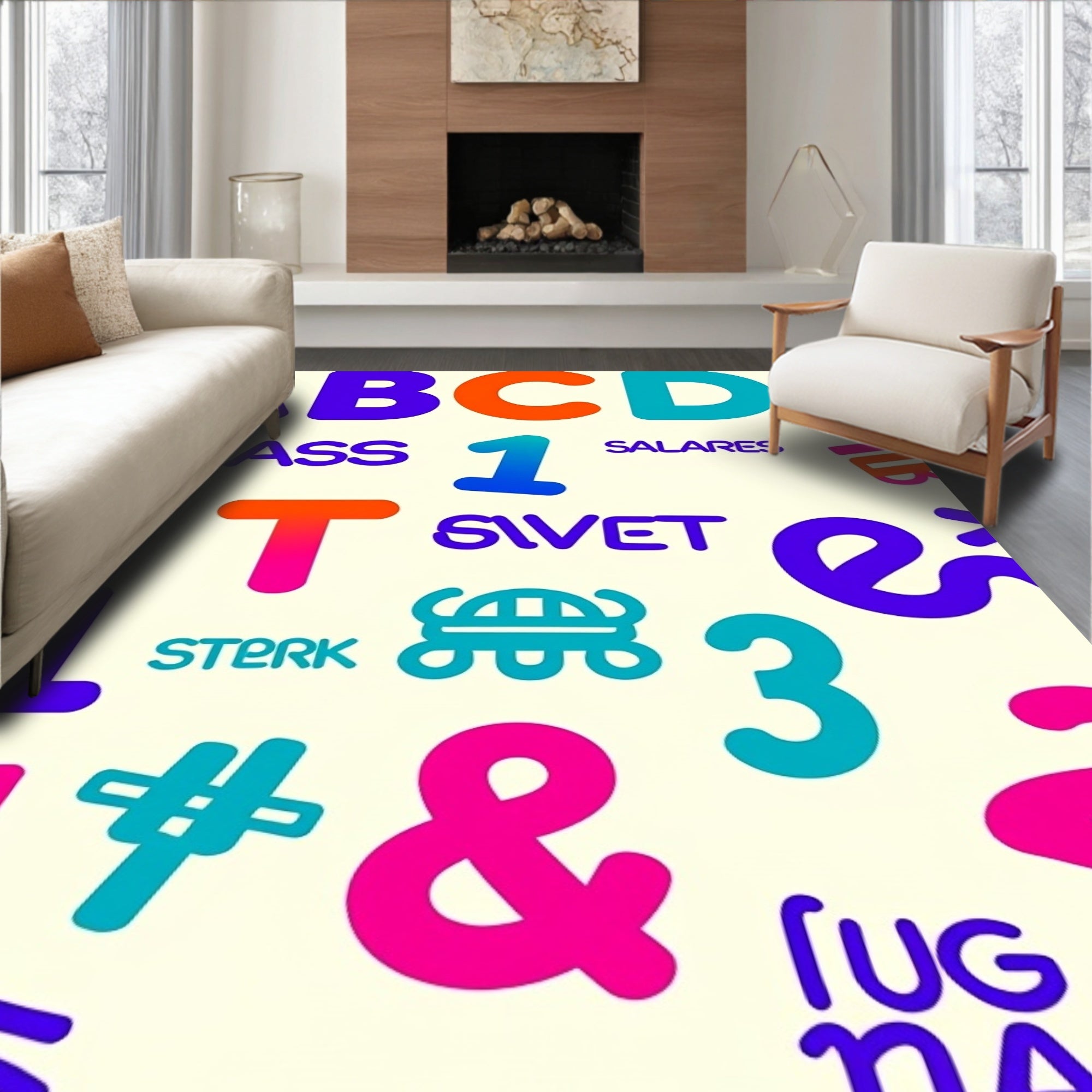 Alphabetical Numeric Collage Rug