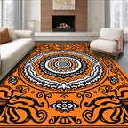 Vibrant Orange Black Mandala Medallion Rug