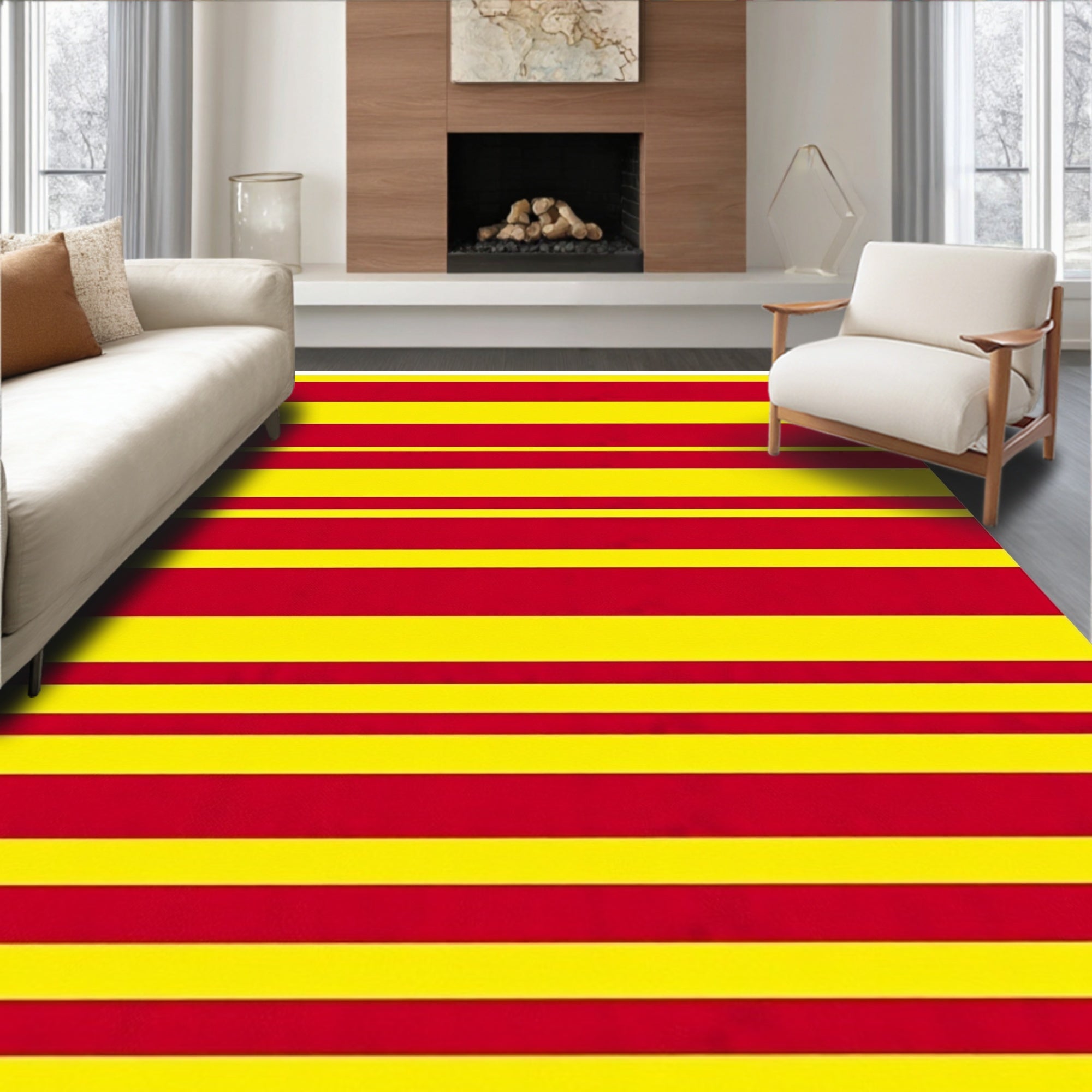 Bold Red Yellow Horizontal Stripes Rug