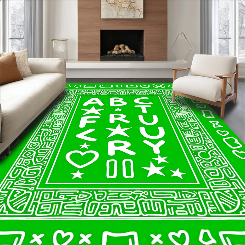Bold Green Alphabet Border Design Rug