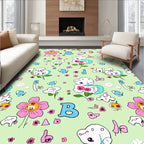 Whimsical Floral Letters Light Green Background Rug