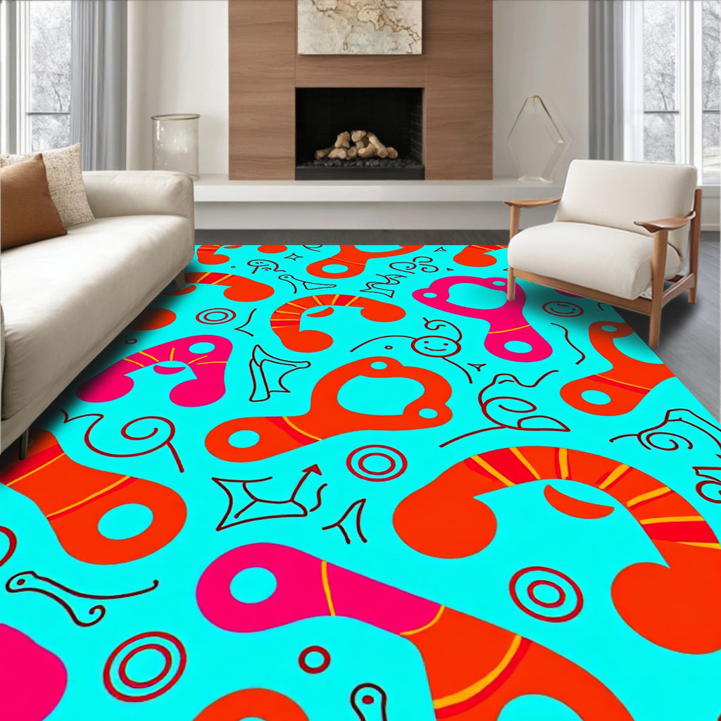 Vibrant Orange Pink Abstract Forms Rug