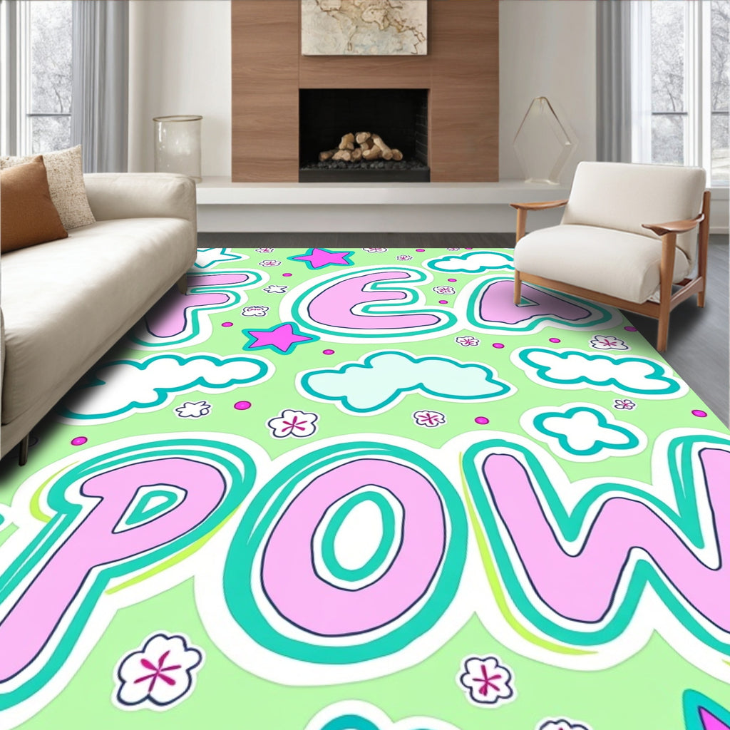 Pink Pow Clouds Stars Rug
