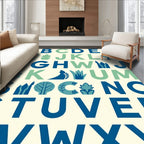 Blue Green Alphabet Nature Motifs Rug