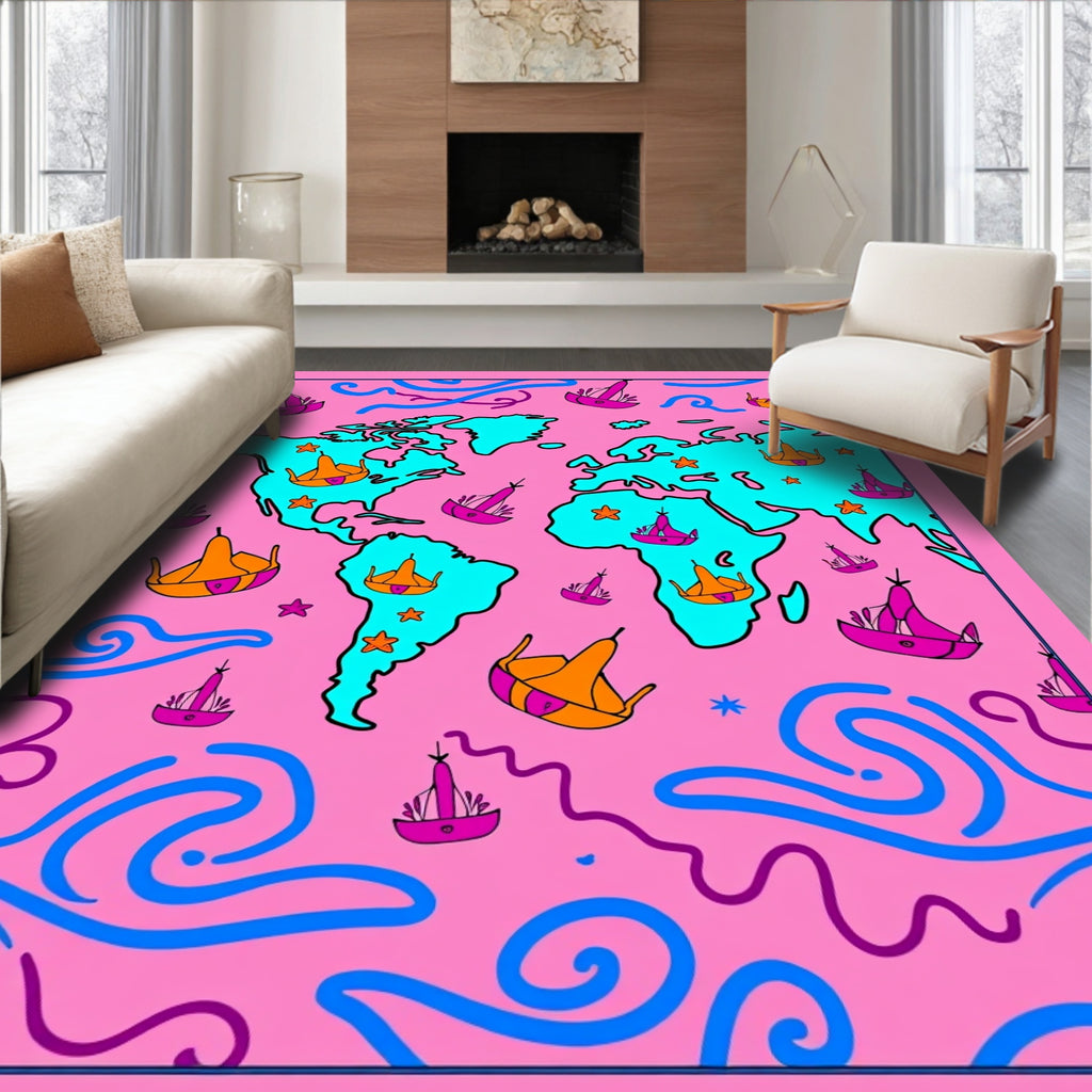 Hot Pink Sailing World Adventure Rug