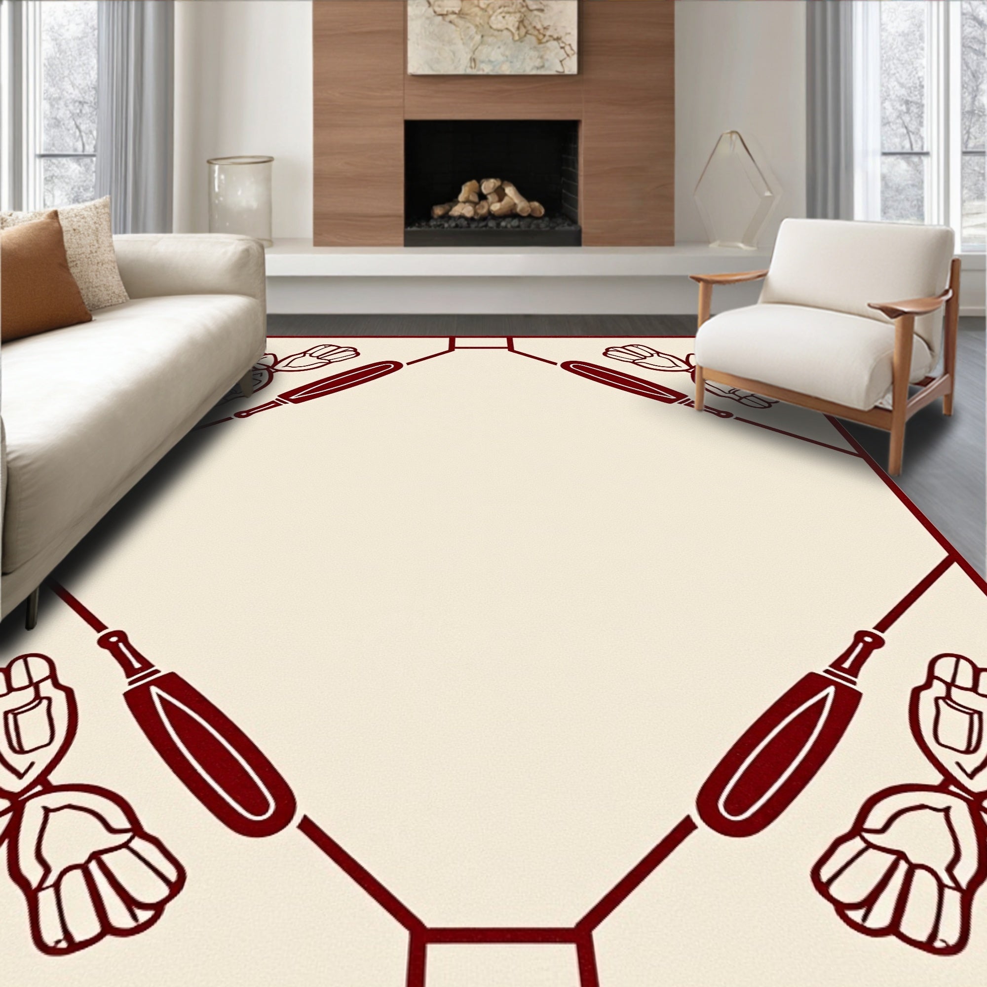 Crimson Baseball Mitt Border Rug