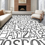 Black White Hand Drawn Alphabet Collage Rug