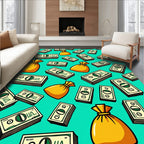 Golden Bags Money Stacks Teal Rug
