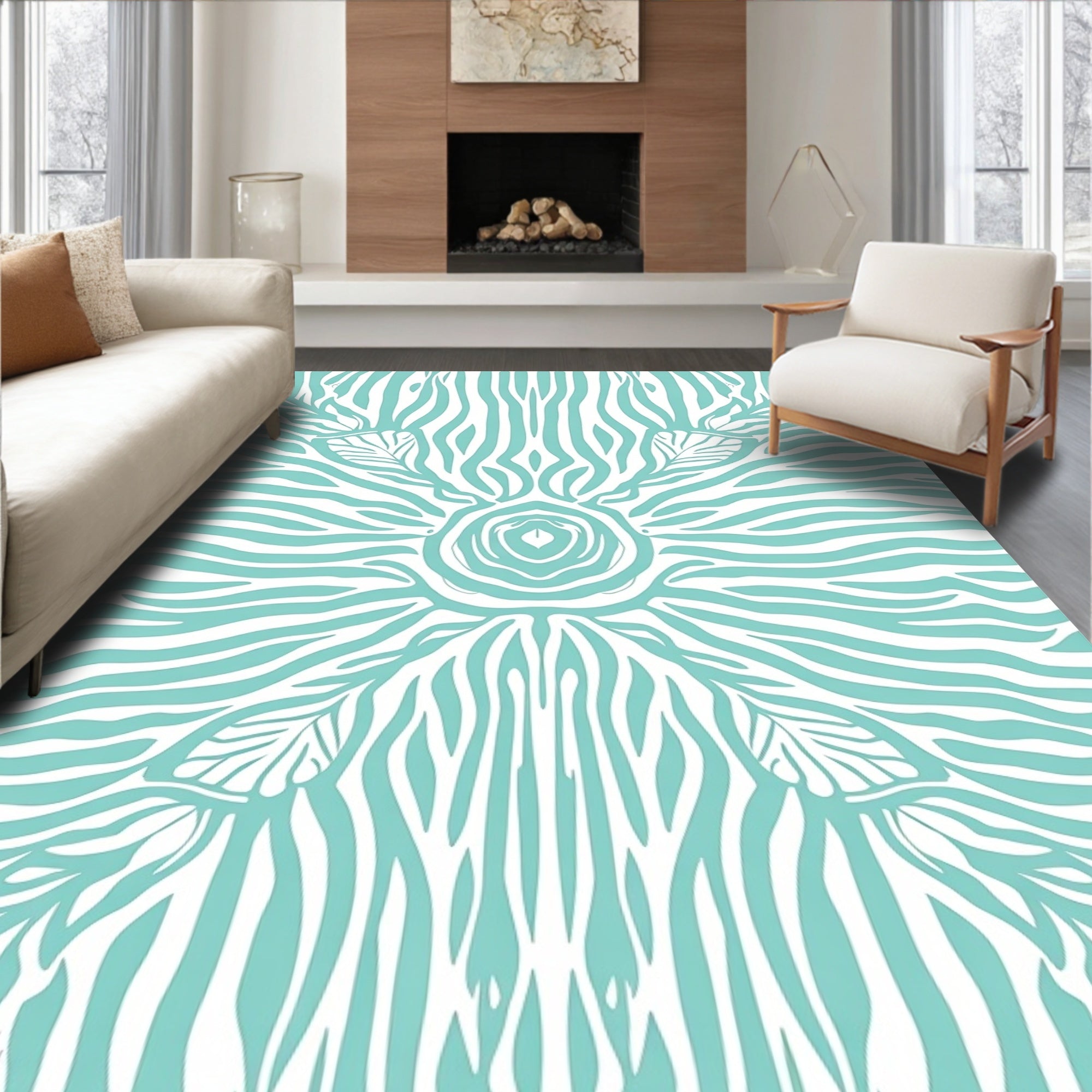 Aqua Zebra Stripe Tribal Sun Rug