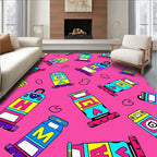 Bright Pink Retro Alphabet Characters Rug