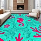Coral Seahorse Turquoise Abstract Rug