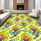 Whimsical Cartoon Treehouse Scarlet Roof Rug