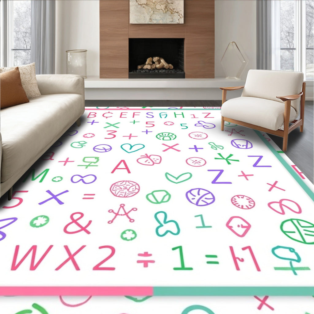 Playful Alphabet and Symbols Collage Rug