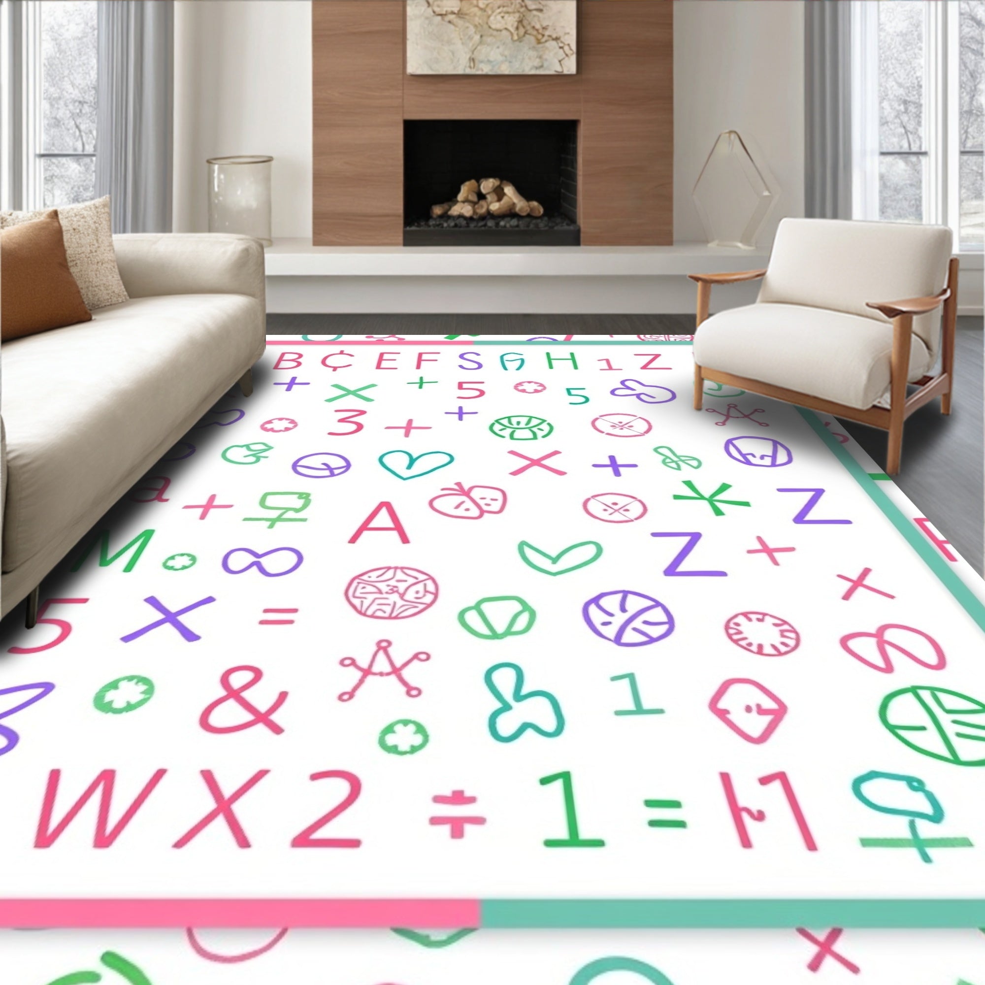 Playful Alphabet and Symbols Collage Rug