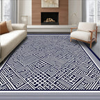 Navy White Geometric Labyrinth Border Rug