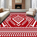 Bold Crimson Geometric Diamond Motif Rug