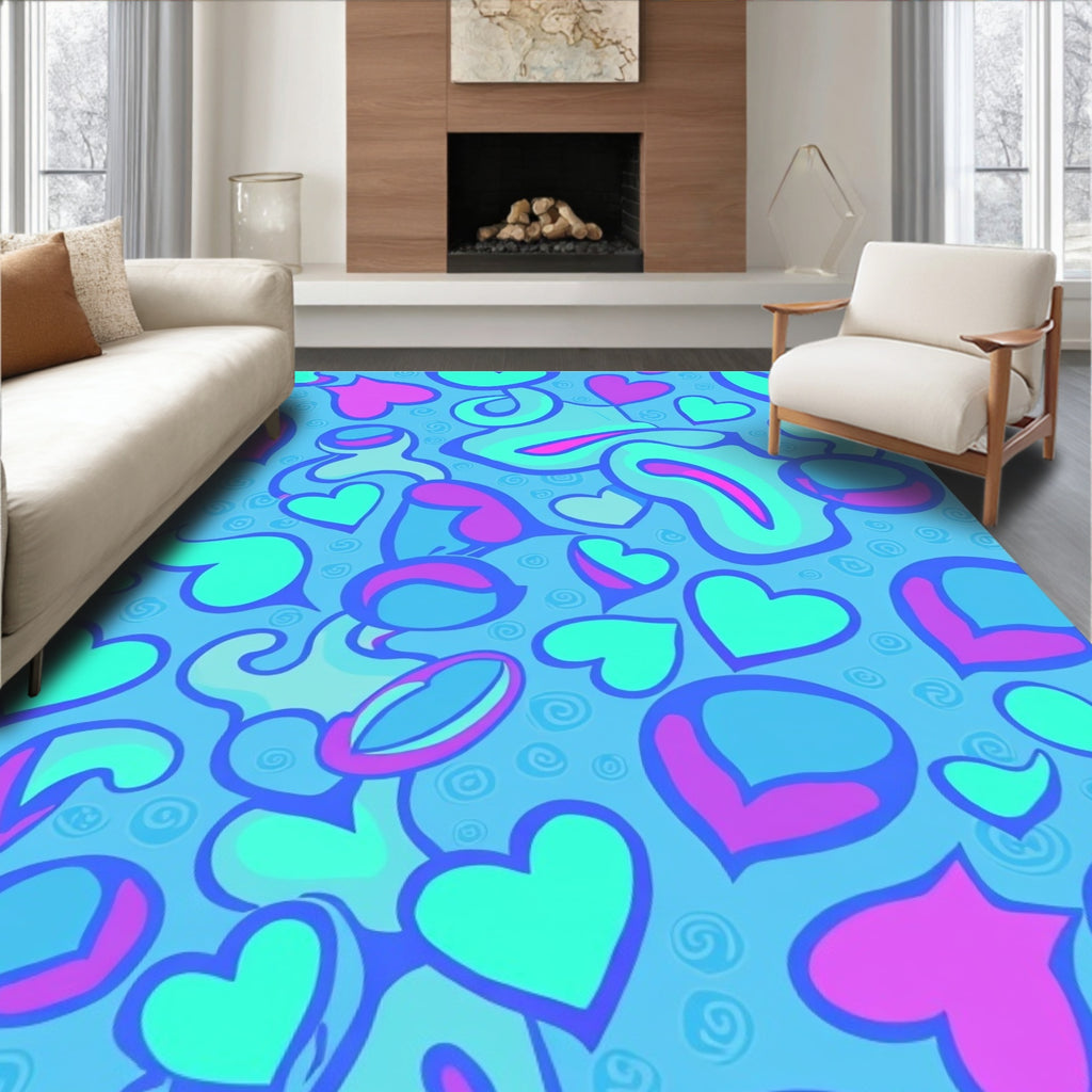 Aqua Pink Heart Swirl Repeating Pattern Rug