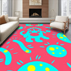 Whimsical Blue Creature Yellow Dot Rug